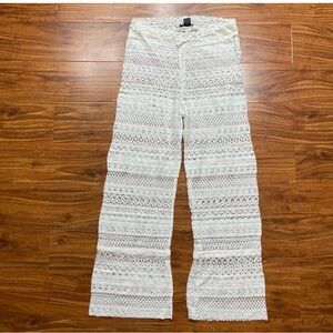 Nation AK Outfits Womens White Cotton Sheer Lace Wide Leg Pants Size Medium Boho
